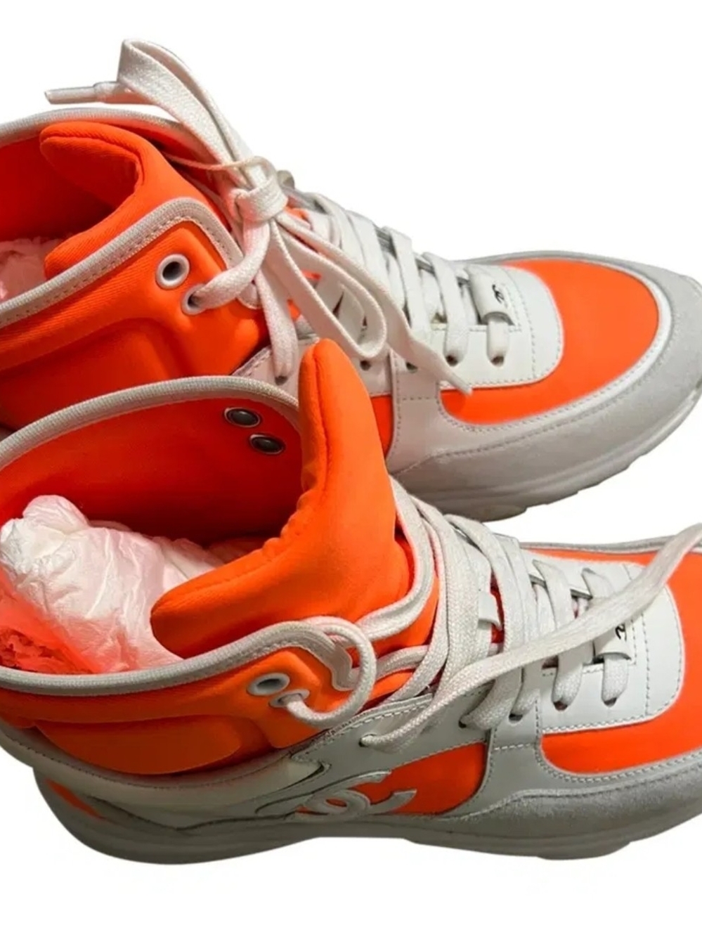 Chanel Orange & White High-Top Trainers - Picture 2 of 4